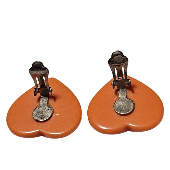 Retro Orange Heart Shaped Clip-On Earrings 80s 90s Fashion Jewelry Women - Picture 3 of 4